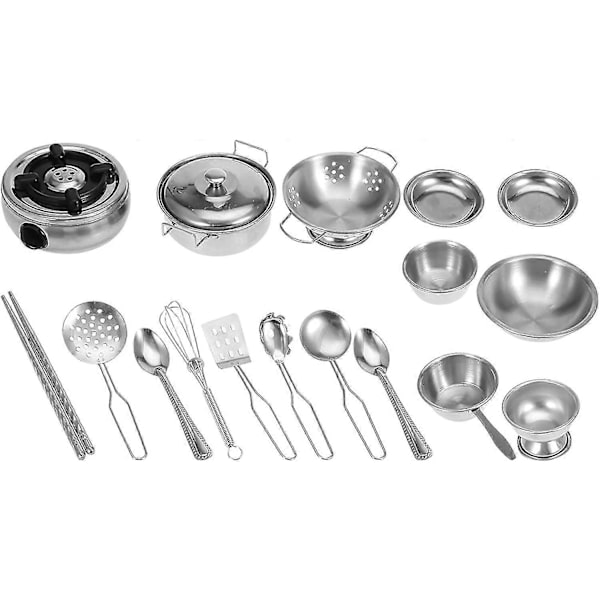 Miniatyrspannor Leksakssats, Köksleksaker för Pojkar och Flickor, Rostfritt Stål, Kockredskap, Pannleksakssats för Barn, Rollspelsköksset 25pcs