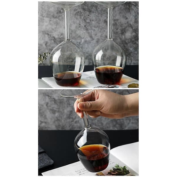 Langstilket Opp-ned Vinglass Funky Unike Vinglass med Stilk Opp-ned Langstilket Vinglass Transparent