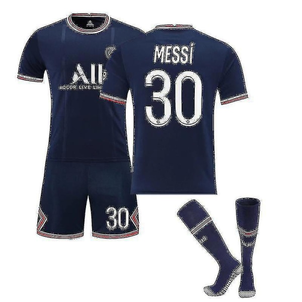 Regenboghorn Børnefodboldsæt Fodboldtrøje Træning T-shirt Sæt 21/22-2a Messi PSG Home 28 (150-160 cm)