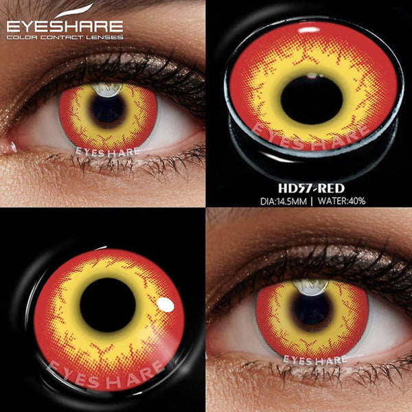 Eyeshare Color Kontaktlinser For Eyes 1 par Anime Cosplay Färgade linser Blå Röda Halloween Linser Kontaktlins Skönhetsmink [DmS] HD57-RED