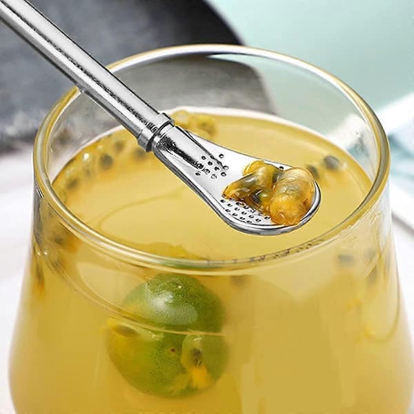 Sæt med 6 rustfrie stål Mojito sugerør, teske, cocktail ske, genanvendelig kaffeblander