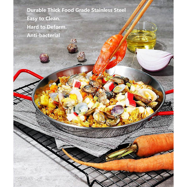 Ruostumattomasta teräksestä valmistettu paella-pannu, tarttumaton paistinpannu, paella-paistinpannu, kotikeittiöön, 28 cm