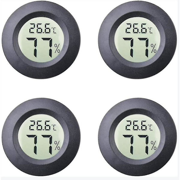 Digital LCD-skärm Hygrometer Termometer - 4-pack Inomhus Mini Rund Celsius/Fahrenheit Mätare för Humidorer, Krukor, Inkubatorer