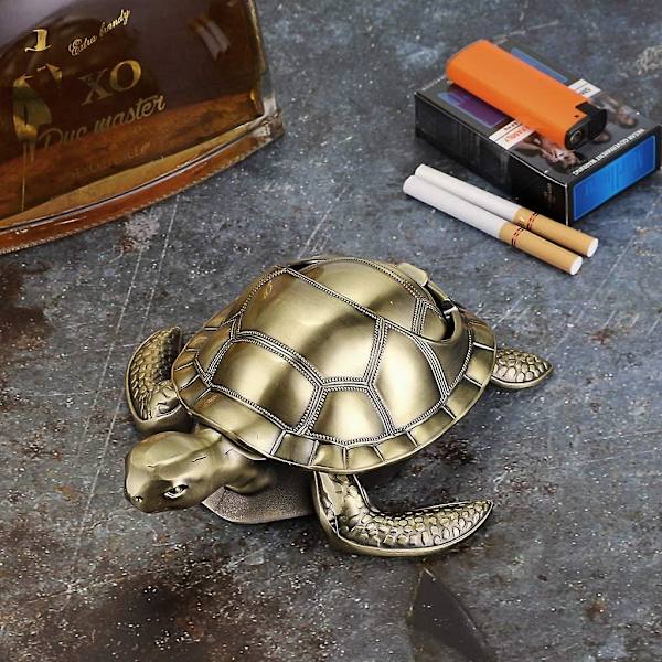 2024 Retro Metal Skildpadde Askebæger Med Vindtæt Låg, Indendørs Og Udendørs (Bronze Grøn)BY