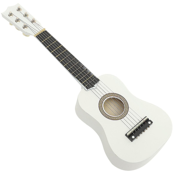 21-tums akustisk gitarr Mini-gitarr Musikinstrument Trähantverk för nybörjare barn (vit)  [DmS]