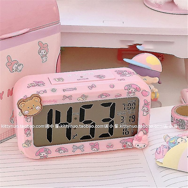 Kawaii Cinnamoroll My Melody Kuromi Pöytäyövalo Elektroninen Led-herätyskello Sanrioed Elektroninen Herätyskello Lahja LapsilleBY My Melody-1