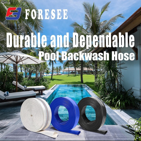 Foresee Pool Tilbagespolingsafløbsslange Heavy Duty Forstærket; Pvc Lay-flat Vandslange Black 3.00 in*25 ft