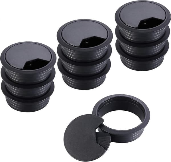 10 pakker Sort kabeløje til kontorbord, kabeløje i plastik til computerbord (Monteringshul diameter 60 mm) [DB]