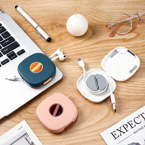 PIAO 6 stk. Trækbart Kabelstyring Opladningsledning Organizer Telefonledning Holder Trækbart Kabelspoler Lille Winder Case til USB Kabel Headset C
