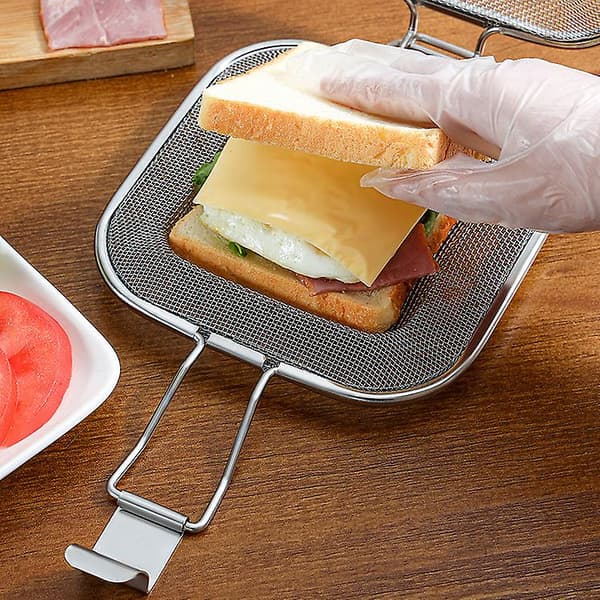 Toastmaskine i rustfrit stål med brødgrillnet
