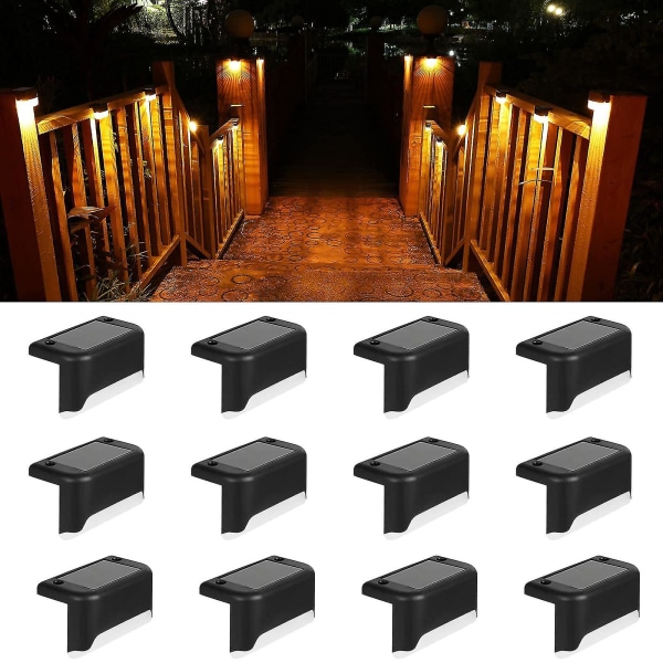 Solcellsbelysning för Däck Utomhus, 4/8/12-pack Solcells Trappljus Vattentäta Led Solcellslampor för Utomhus Trappor, Steg, Staket, Räcke, Gräsmatta och Patio black shell
