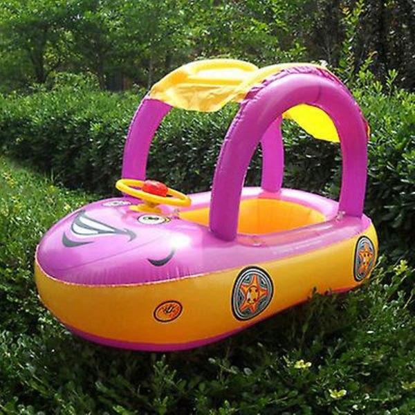 Baby uppblåsbar pool flyta med tak, bilformade bebisar simma flyta båt purple