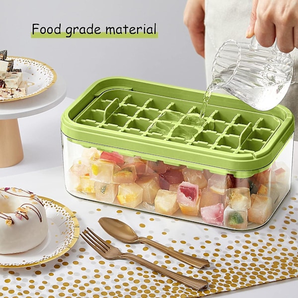 SDIGV Isbitbricka med lock och behållare, 2-pack för frys, 64 st isbitform (grön) Green