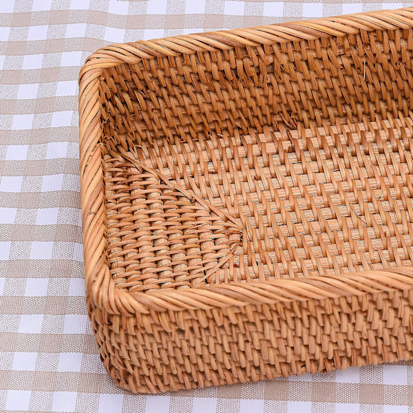 Håndlavet rektangulær vævning rattan flettet kurv frugtbakke brød håndstrikket etui enkel bærbar picnic opbevaringsboks hjem køkkenartikler dekoration A2