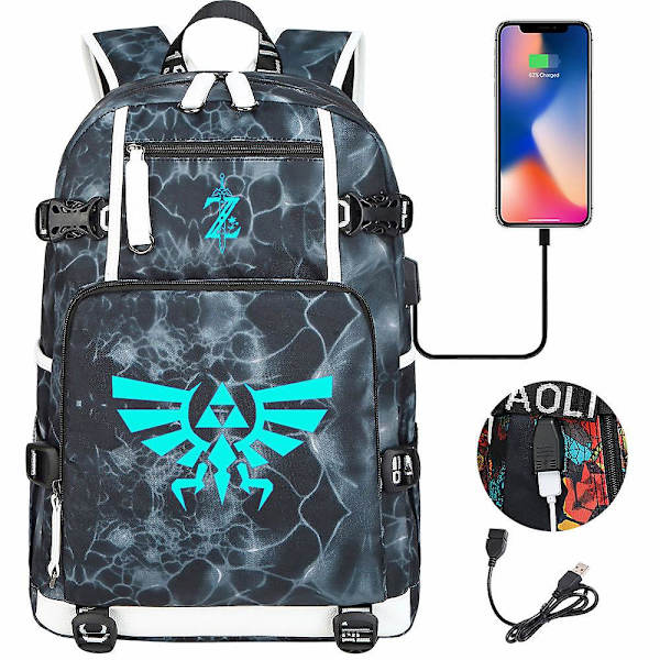 Legend Of Zelda: Breath Of The Wild Eye Spel Usb Ryggsäck - Cosplay Skolväska För Studenter - Unisex Resväska Laptop Väska Hög Kvalitet 3