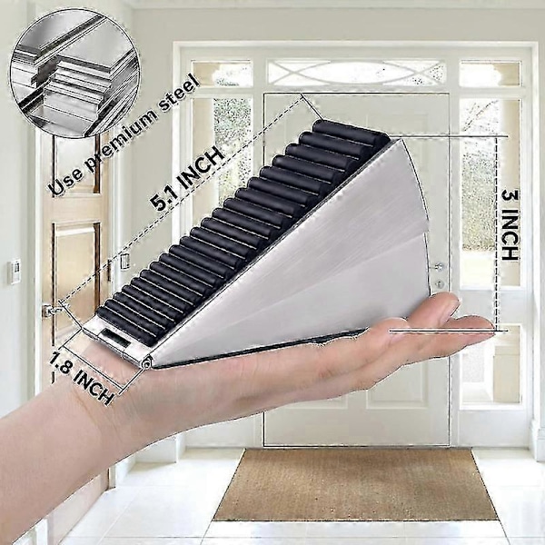 WJSMVahvin Suuri Ovenpysäytin - Kestävä Ovenkiila Korkeat Ovenpysäyttimet Oven Alaosaan, 7,6 cm Korkea Säädettävä Jousikuormitteinen Ovenpysäytin Bo Silver 1 Pack