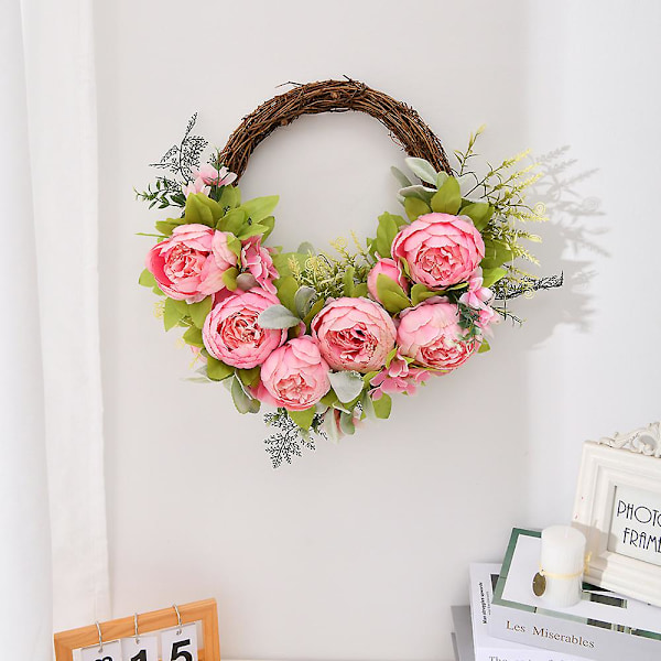Ny Kunstig Peon Krans Peon Blomsterkrans Forår Sommer Kranser Vinranke Krans Grønne Blade Pink