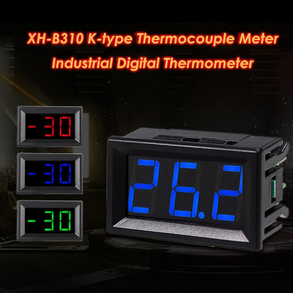 XH-B310 Industriell digitalt termometer 12V temperaturmåler K-type M6 termoelementtester -30~800 termograf høy nøyaktighet med LED-skjerm Blue