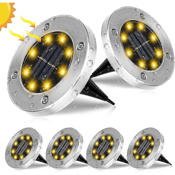 [6 Stck] Solar Bodenleuchten, 8 Leds Solar Bodenleuchten Aussen Solar Gartenleuchten Warmwei Solarlampen Ip65 Wasserdichte Bodenstrahler Licht Garten