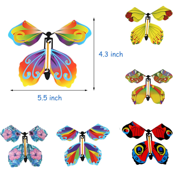 30 stykker magiske flygende sommerfugl-leker, mekaniske gummibånddrevne sommerfuglleker, bokmerke og gratulasjonskort, overraskelsesgave
