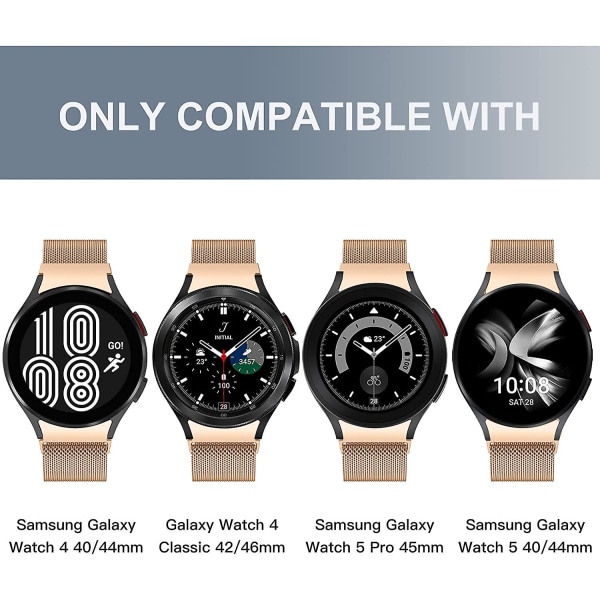 Metalliremmui yhteensopiva Samsung Galaxy Watch 4:n (40/44 mm)/Watch 4 Classic (42/46 mm)/Watch 5 (40/44 mm)/Watch 5 Pro (45 mm) kanssa, 20 mm ruostumattomasta teräksestä valmistettu Magn