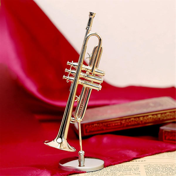 Miniatyr Trompet i Kobber med Stativ og Etui Mini Musikk Instrument Miniatyr Replika Modell Mini T As Shown