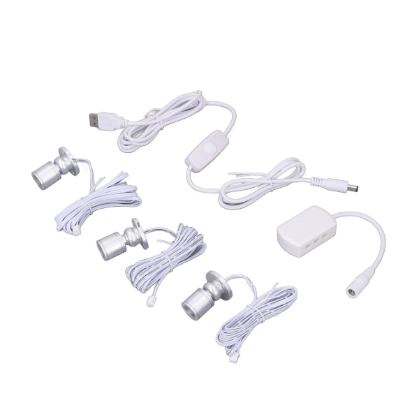 Mini LED-strålkastare 5V USB-monteringsljus 1 till 3 dimbara små skåpsljus för smyckessamling silver naturligt ljus