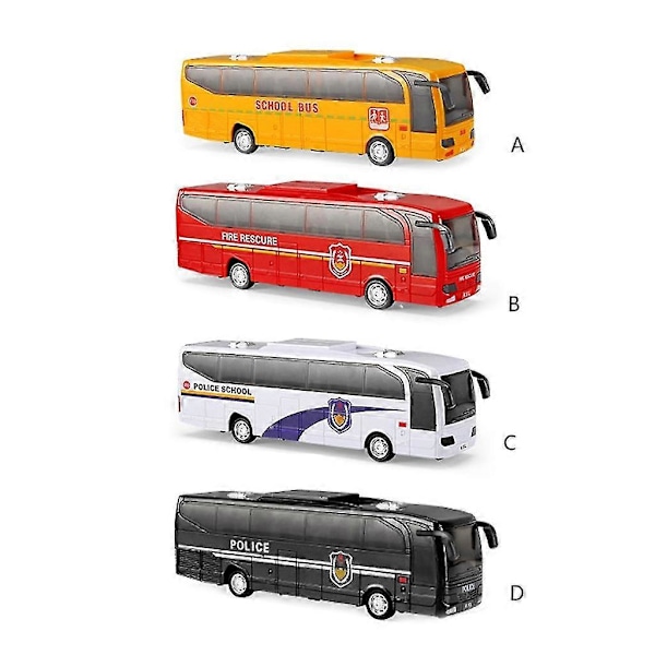 Leksaksbuss med dragfunktion, Transportfordon, Skolbussmodell, Brandbuss Fire fighting bus