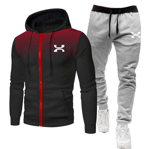 2023 Mote Treningsdress For Menn Hoodie Fitness Gym Klær Menn Løping Sett Sportsklær Jogger Menn Treningsdress Vinterdress Sport black gray an w S