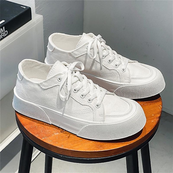 Herr Canvas Sneakers Mode Sneakers Låg Topp Tennis Sneakers Snörning Casual Skor 3Dn2210 White EU 44