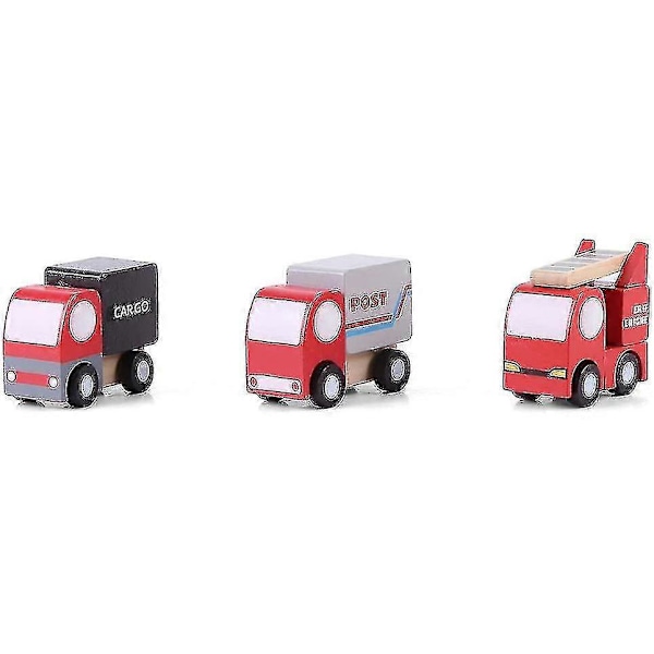 12 Stycken Träfordon Set Barn Cartoon Leksaksbil Tidig Utbildning Leksak -t