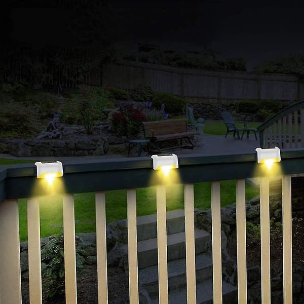 4-pakks Solcelled Terrasselys LED Solcelled Trappetrinnlys Vanntette Gjerdelys Utendørs Trapper Gjerde White Warm light