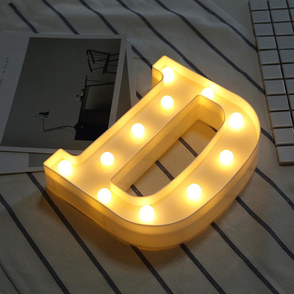 Bokstavslampor med LED-belysning, vita plastbokstäver, fristående eller hängande, A [DB]BY D