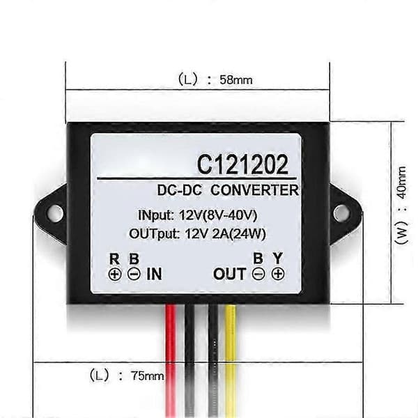 C121202 DC 12V till DC 12V 2A Vattentät Spänningsregulator Stabilisator Adapter [DB]