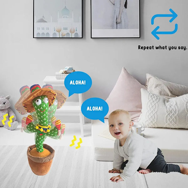 Dansande kaktus Pratar kaktus Baby Sjung 120 st Musiklåtar Inspelning USB laddare Repeterar vad du säger Presenter till barn Cowboy