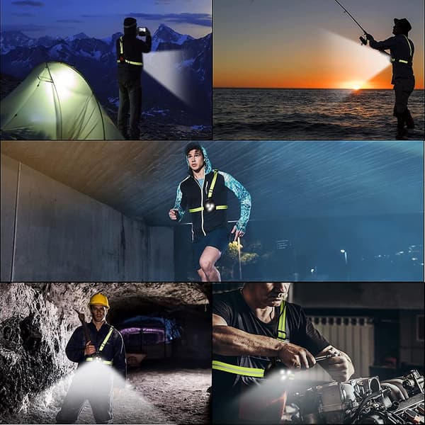Løpelys, USB-oppladbart LED-løpelys, 120° justerbart brystlys, 500 lumen, løpelys med reflekterende striper
