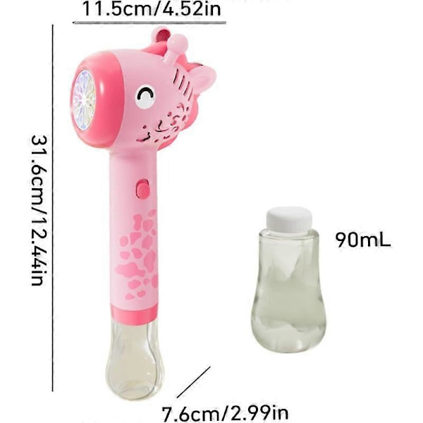Eläinten kuplapuhallin sauva ja liuos - Giraffi kuplakone valolla, 10 reikää, valaistu automaattinen kuplakone Pink
