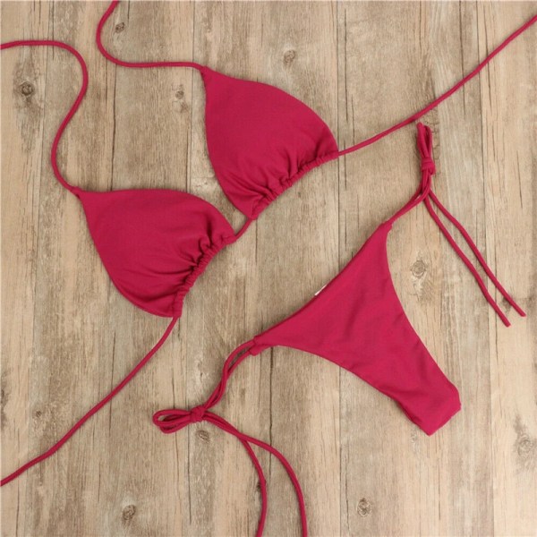 Brasiliansk badedrakt for kvinner, sexy bikinisett med push-up polstret bh, truse, todelt badedrakt, strandklær, badedrakt Femme Red L