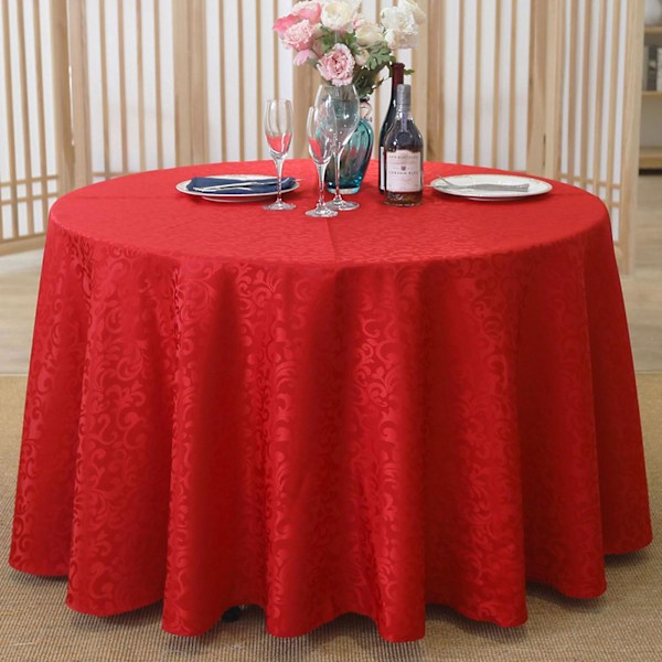Rivtålig bordsduk i polyester, bleknar inte, tvättbar, rund bordsduk för kök Pink Red