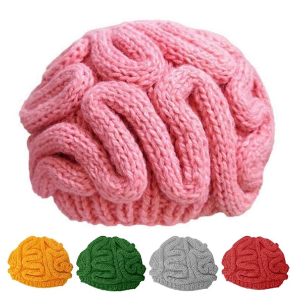 Spoof Horror Hjerne Hue Halloween Beanie Strikket Elastisk Tyk Voksen Barn Skullies Hold Varmen Udendørs Børne Bonnet Vinter Hovedbeklædning Red