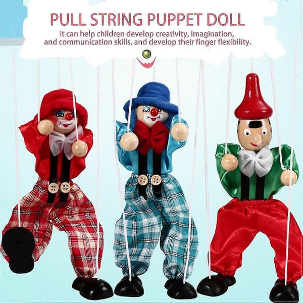 Marionettdocka Clown Pull-String Leksak Trädocka Interaktiv Hand Piratdocka Pojkar-FÄRG: Blå