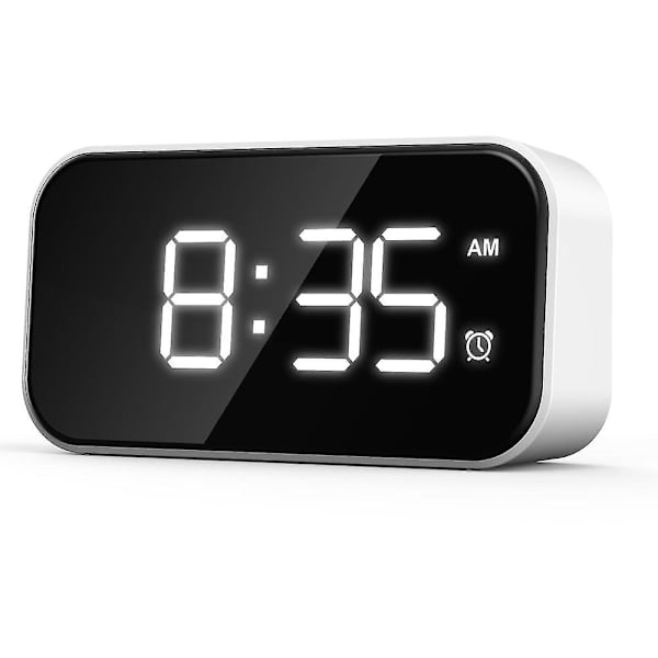 Digital väckarklocka för sovrum, sängbordsklocka med 6 ljusstyrkenivåer, snooze, (vitt utseende + vit text)