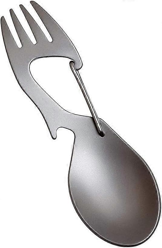 Rustfritt stål gaffel - Titan skje med flaskeåpner - SølvCamping bestikk - rustfritt stål, titan