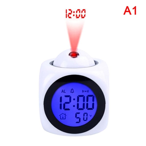 Kreativ LCD Digital Projektions Laser Vækkeur Display Stemme Rapport Dekoration white