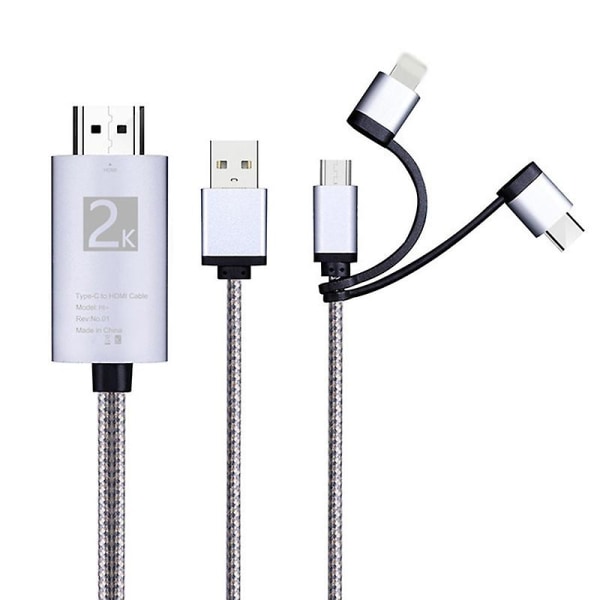 - USB typ C till 3 i 1 2k Hdtv TV-kontakt USB adapterkabel för bildskärm Ipad Android smartphone