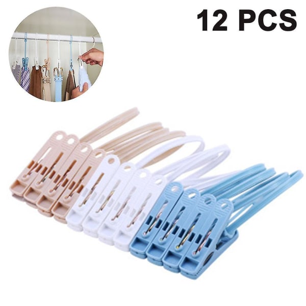 12 Pack Plastic Clothespins Rope Windproof Clothes Hanger Clips Anti-slip Laundry Pins Drying Clothing Clamps With Sturdy Steel Spring