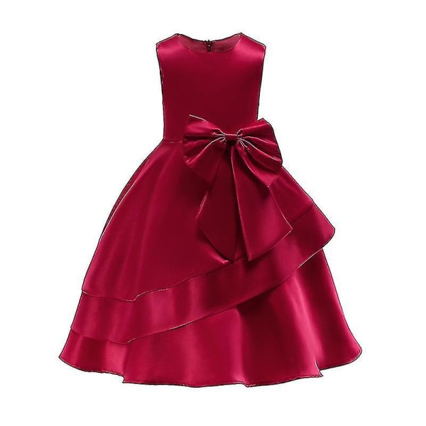 Pige Swing Kjole Bryllup Blomst Børn Aften Fest Elegant Prinsesse Kjole-r Wine Red 4-5 Years