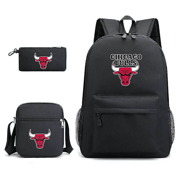 3 stk/sett Basketball Star Skoleveske The Team Of Chicago Bulls Skuldersekk Ryggsekk Med Blyantveske Messenger Bag