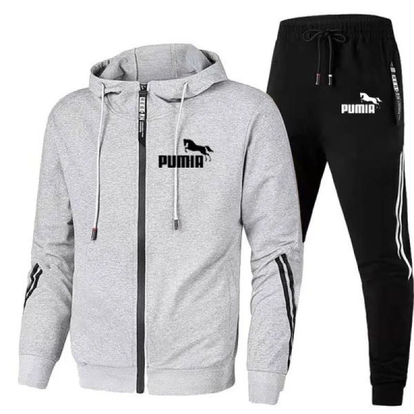 2PCS Design Träningsoverall Herr Höst Vinter Hoody Jacka och Sweatpants Casual Print Sport Hoodies Joggingdräkt grey suit 4XL