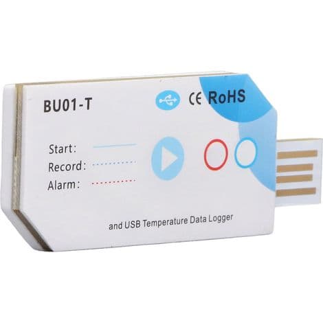 USB temperaturdatalogger med Bluetooth, mobilapp, PDF-eksport, 120 dagers batterilevetid, 32000 målepunkter